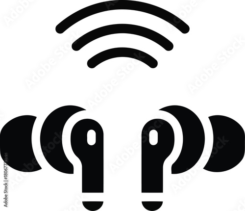 Wireless earbuds icon symbol signal technology music audio device communication gadget vector