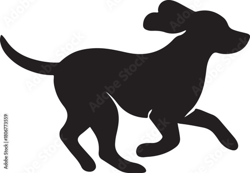 Simple black silhouette illustration of a running dachshund dog side view