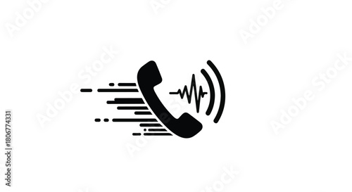Icon of a phone receiver with sound waves and motion lines, symbolizing fast communication and calls.