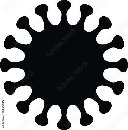 Stylized black virus icon on white background symbolizing disease pandemic