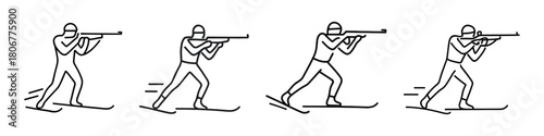 Biathlon sport icons – skiing athlete with rifle shooting in winter competition concept. Vector illustration of active cold-weather sports.