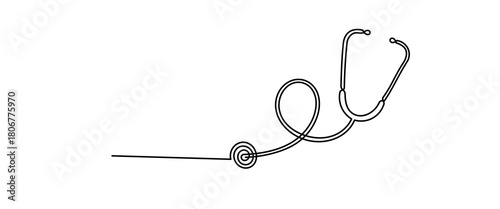 Stethoscope, continuous line drawing of a stethoscope. single line drawing medicine. medical health concept.