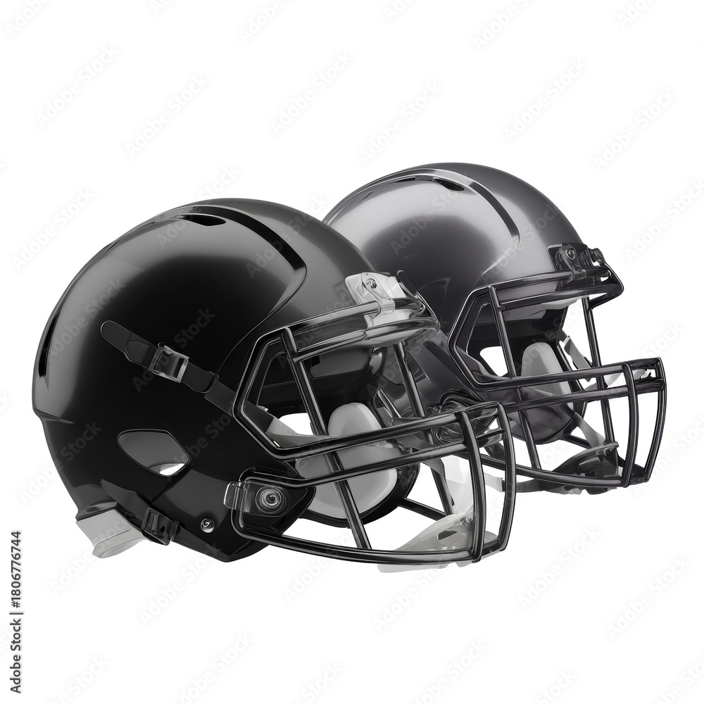 Naklejka premium Two football helmets for sport protection on transparent background