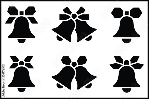 Christmas bells and celebration icons set for holiday designs isolated on white background, Vector