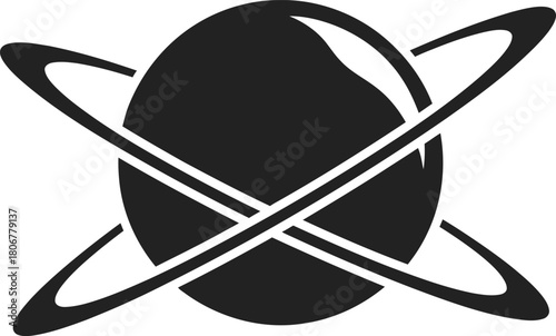 Planet with rings vector illustration space exploration astronomy icon eps silhouette