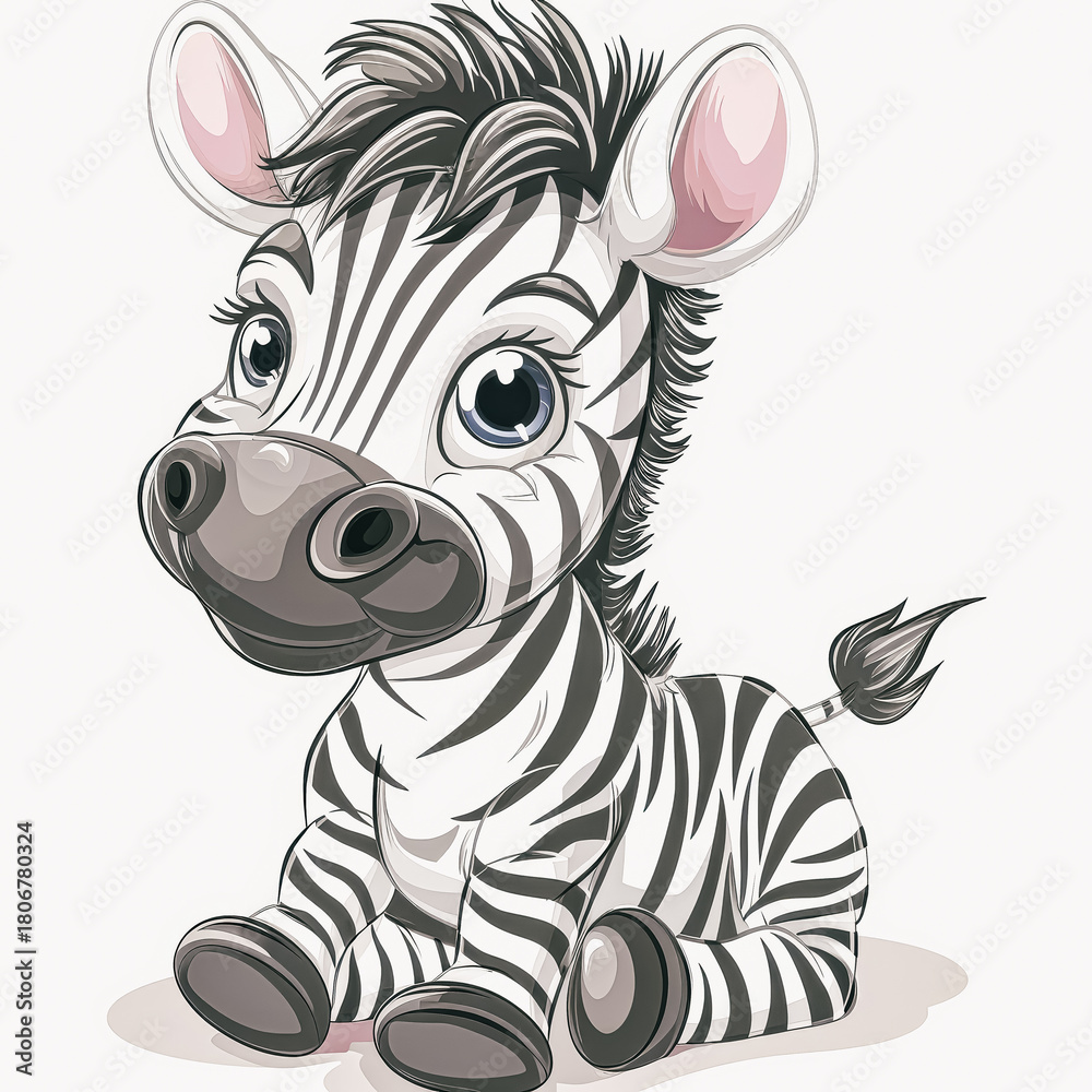 Obraz premium Cute chubby baby zebra illustration with soft colors and playful expression on white background