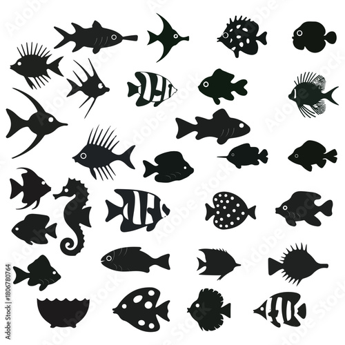 Tropical Fish Silhouette Vector Set — Marine Life Icons Collection