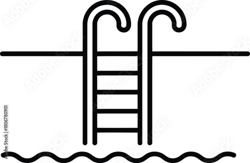 Swimming pool ladder icon submerged in water, simple line vector graphic