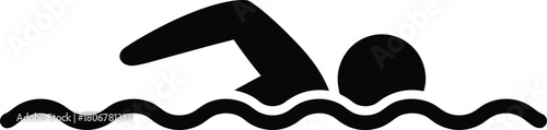 Swimmer icon silhouette in water, depicting sport, health, and recreation sign.