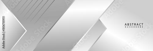 Wide luxury abstract background with silver gradient lines and shadows. Modern light silver color wide metallic banner with gray lines. Futuristic geometric abstract backdrop. poster, eps10