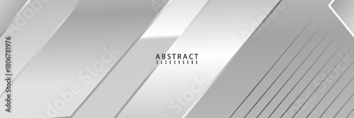 Wide luxury abstract background with silver gradient lines and shadows. Modern light silver color wide metallic banner with gray lines. Futuristic geometric abstract backdrop. suit for presentation,