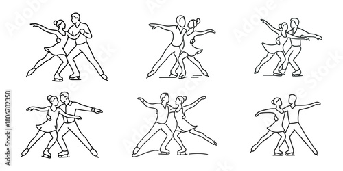 Couples performing elegant ice dance routines, showcasing grace, balance, and synchronized movement.