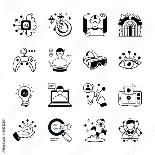 Well designed artificial intelligence hand drawn icons in trendy design style