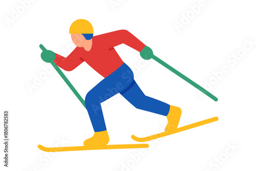 Cross-country skier in dynamic motion, showcasing winter outdoor endurance sport.