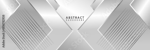 Wide luxury abstract background with silver gradient lines and shadows. Modern light silver color wide metallic banner with gray lines. Futuristic geometric abstract backdrop. vector