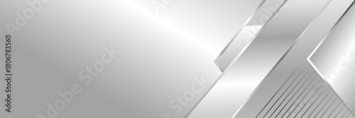 Wide luxury abstract background with silver gradient lines and shadows. Modern light silver color wide metallic banner with gray lines. Futuristic geometric abstract backdrop.