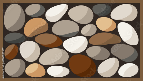 Illustration of assorted stones in a brown frame on transparent background