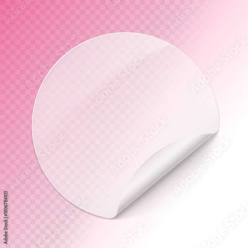 Round plastic transparent curled sticker mockup. Vector illustration on transparent background. Ready for your design, idea. EPS10.