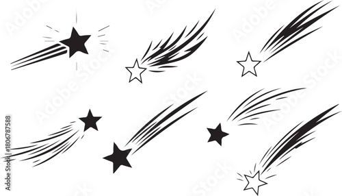 Shooting stars icons vector design elements collection
