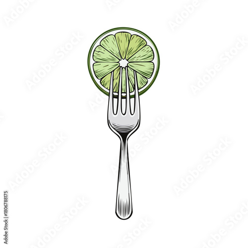 Silver fork piercing a vibrant lime slice, symbolizing fresh flavors and zest