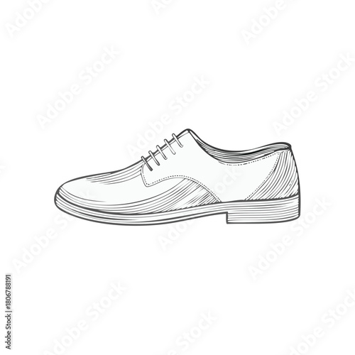 Elegant dress shoe illustration in vintage style. Black and white shoe graphic.
