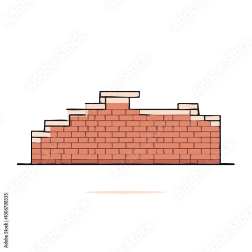 Illustration of a damaged brick wall with rough edges and uneven top layers