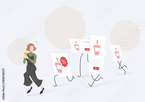 Young Woman Chased by Tracking-Based Retargeting Ads on Smartphone