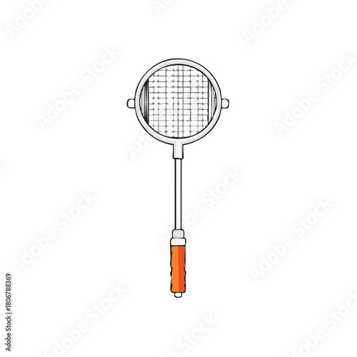 Hand drawn style badminton racket with orange handle for sports games and outdoor activities