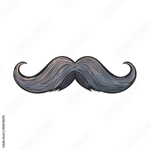 Detailed Cartoon Mustache Icon with Upturned Ends for Design and Funny Face Elements