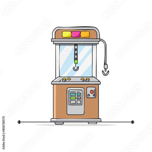 Cartoon illustration of a claw machine for amusement or entertainment
