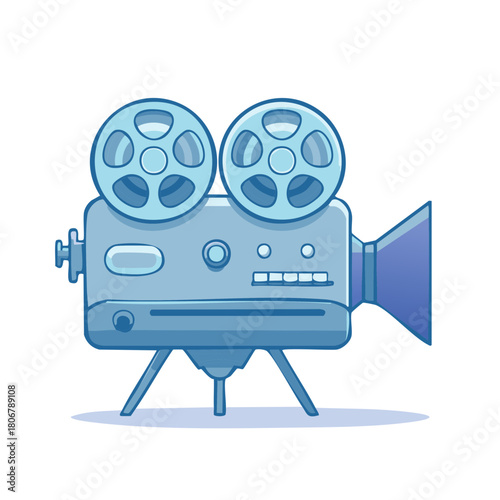 Vintage film projector with two reels and a tripod stand