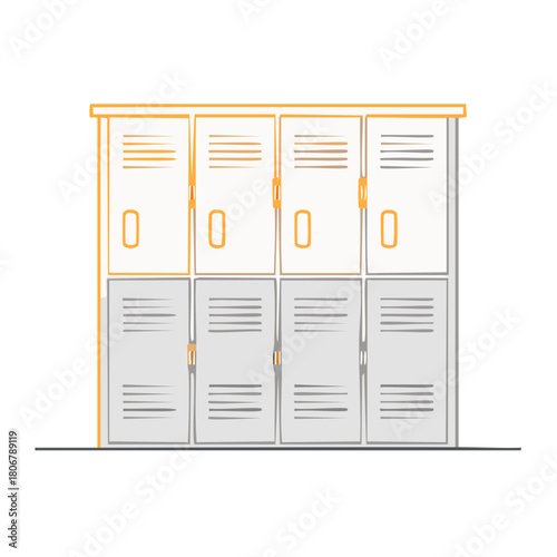 Stylized Metal Lockers for School or Gym Storage Isolated on White Background
