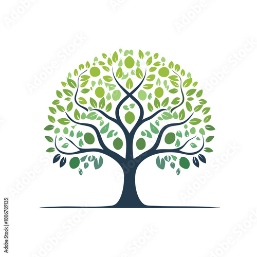Abstract illustration of a tree with leaves and fruits.  Concept for nature, growth, ecology