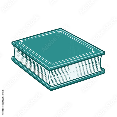 Teal Hardcover Book Illustration with Classic Binding and Pages