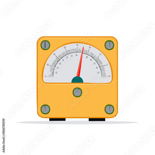 Yellow Multimeter Illustration with Analog Display Red Needle Indicator Measurement Tool Testing Equipment Retro Style