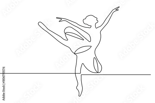 Graceful ballet dancer in continuous one line drawing with simple minimalist outline vector style
