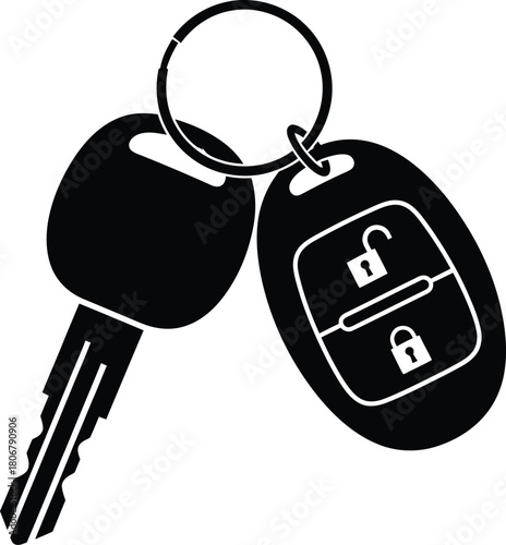 Isolated car key and remote vector illustration for vehicle security eps silhouette