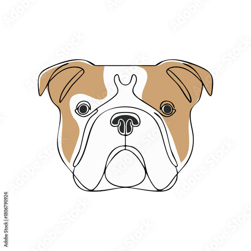 Minimalist Line Art Illustration of Bulldog Face: Pet Portrait with Muzzle and Ears