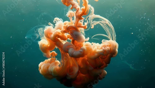 Ethereal Orange Ink Swirling Underwater