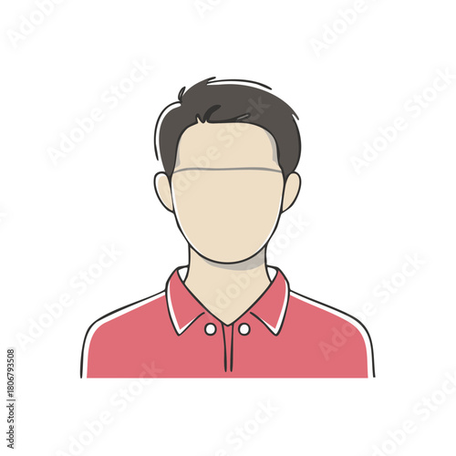 Stylized illustration of a person in a red polo shirt, faceless character