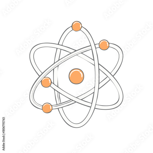 Cartoon illustration of atomic structure with orbiting electrons and central nucleus
