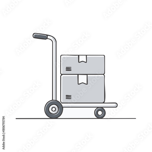 Stacked cardboard boxes on a hand trolley with wheels