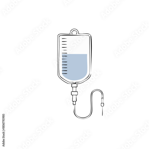 Drawn Intravenous Drip Bag with Liquid Level for Medical Purposes and Treatment Therapy