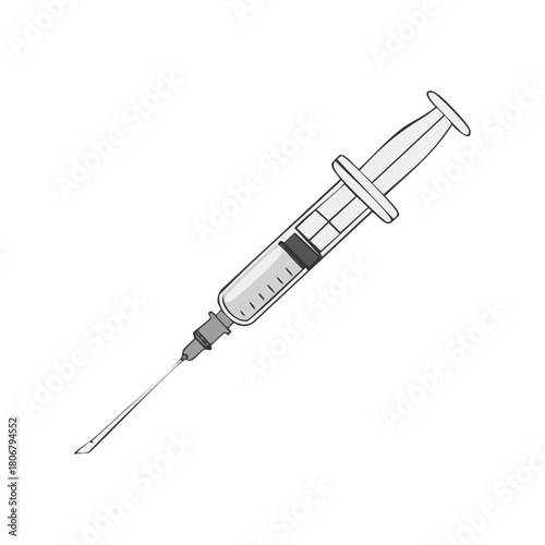 Medical Syringe With Needle And Liquid Inside Simple Illustration