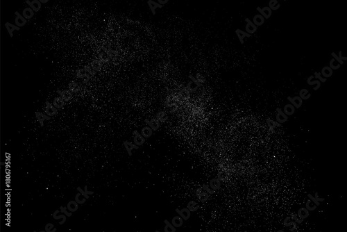 Distressed white grainy texture. Dust overlay textured. Grain noise particles. Snow effects pack. Rusted black background. Vector illustration, EPS 10. 