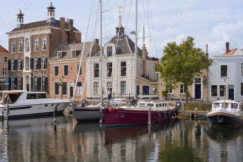 View of the city harbor of Goes, Netherlands