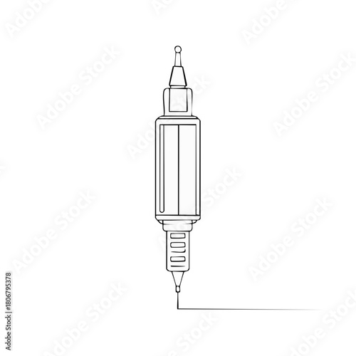 Minimalist line drawing of a tattoo machine cartridge for creative tattoo art design