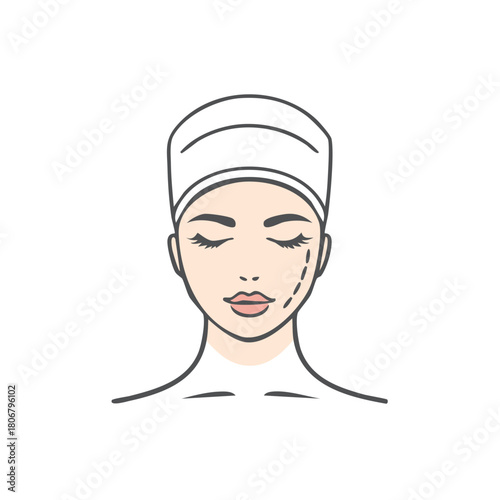 Cosmetic Surgery Face Lift Preparation with Marked Lines Illustration