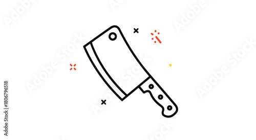 Outline illustration of a cleaver with decorative marks on a white background.