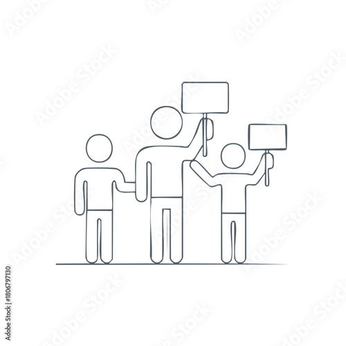 People holding signs in a line, supporting protest with empty signboards. Vector illustration. Protest, demonstration